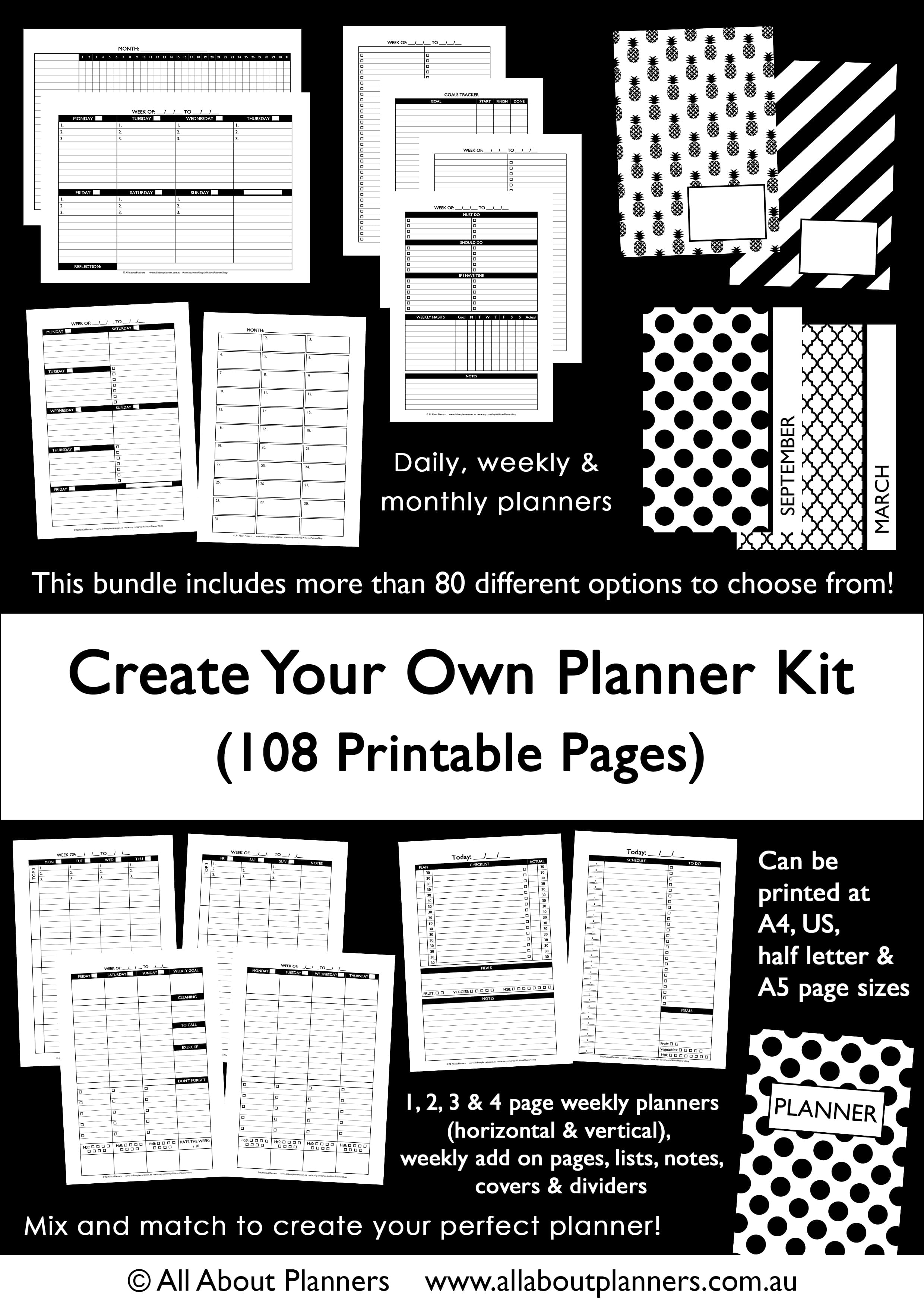 Instant download Weekly Schedule Printable Planner Inserts Weekly Hourly Planner Printable A4 A5 & US Letter Undated Horizontal Student