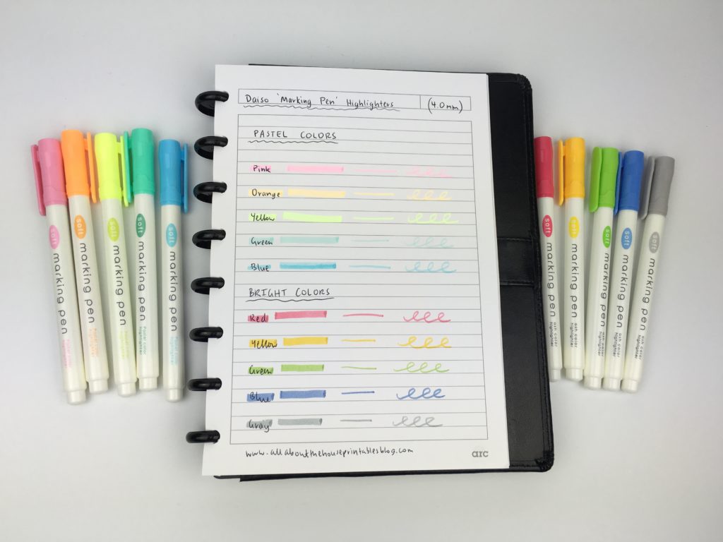 daiso soft marker cheaper alternative to zebra midliner dual tip review color coding pastel highlighters stationery planning supplies