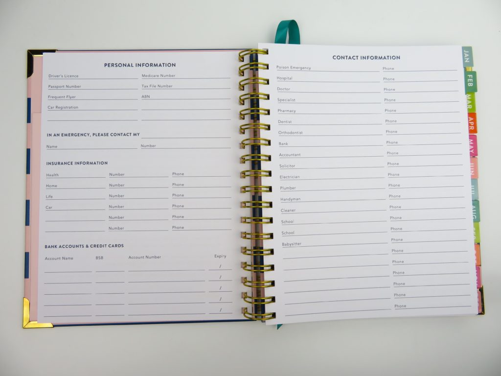 lorna leigh lane weekly planner colorful contacts pages personal info spiral bound vertical hourly planner made in australia review pros and cons-min