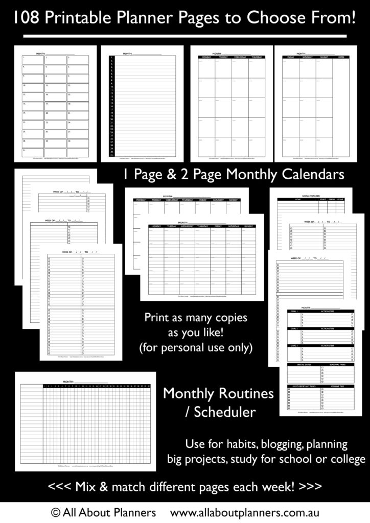 printable monthly calendar 2 page sunday start monday lists habit tracker template download personalised custom-min