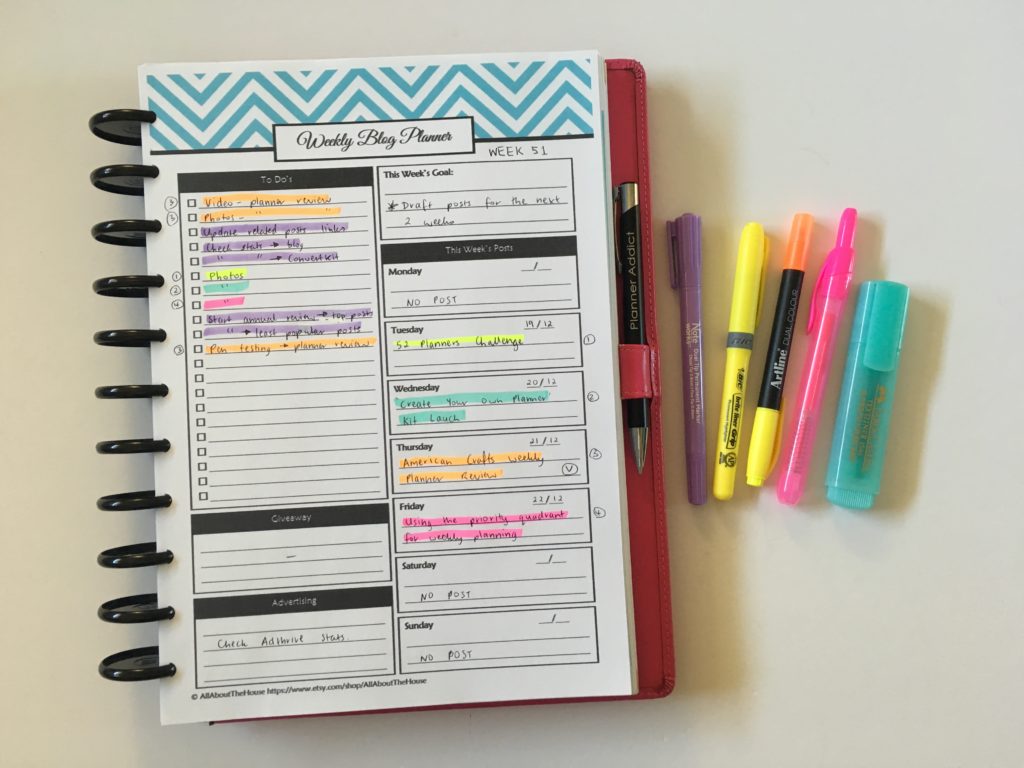 weekly blog planner printable color coding highlighters template diy download tips ideas workflow blogging tips