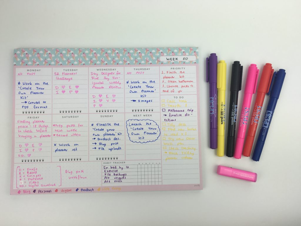 weekly planning notepad alternatives to a traditional weekly planner color coding uni pis pens marker dual tip simple habit tracker blogging checklist