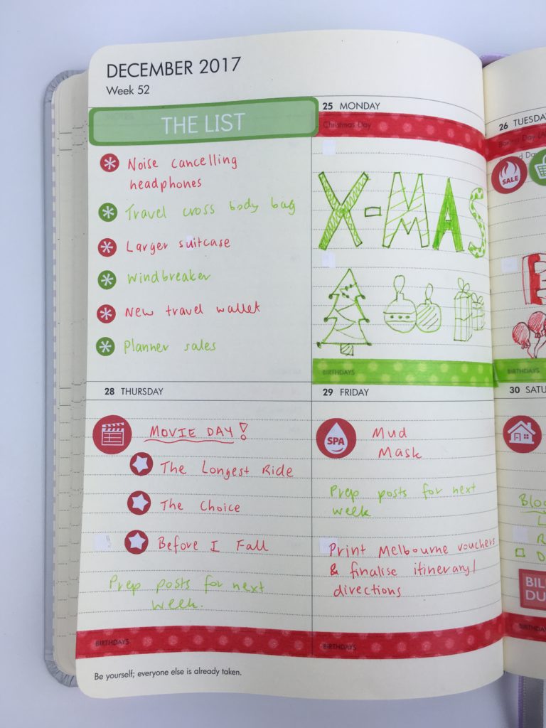 christmas planner decorating ideas xmas red and green thin washi tape doodlebug color coding birthday icon stickers travel bill due kikki k planner horizontal lined review