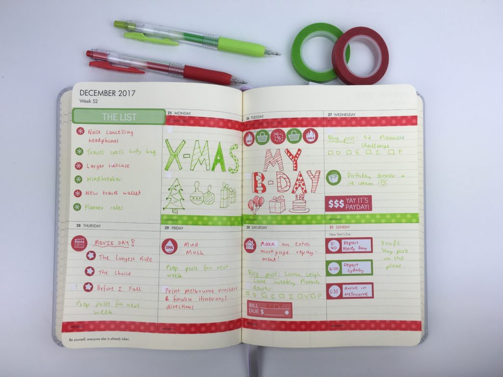 christmas planner spread weekly red and green washing tape planner stickers hand lettering kikki k planner review lined horizontal simple colorful