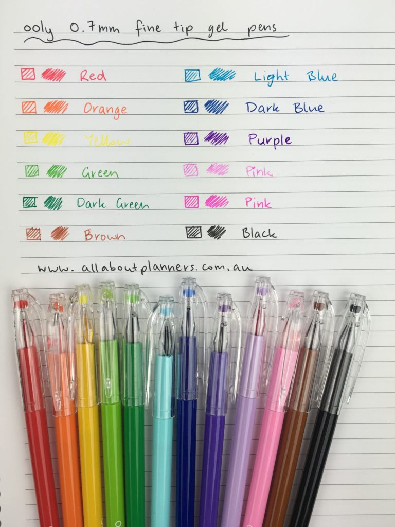 ooly fine tip gel pen 0.7mm rainbow color coding favorite planner supplies cute cheaper alternative to pen gems review zulilly swatches aussie planner addict-min