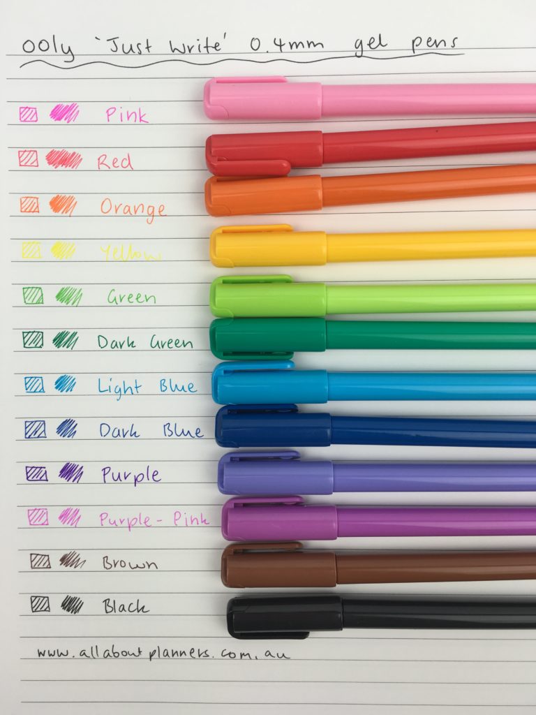 ooly gel pens 0.4mm fine tip rainbow colors similar to kikki k needle tip planner supplies stationery review haul color coding rainbow pen pack affordable zulilly haul