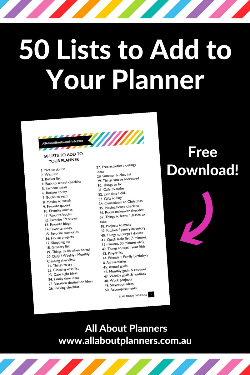 50 lists to add to your planner download checklist printable organizer tips for setting up new planner bullet journal collection