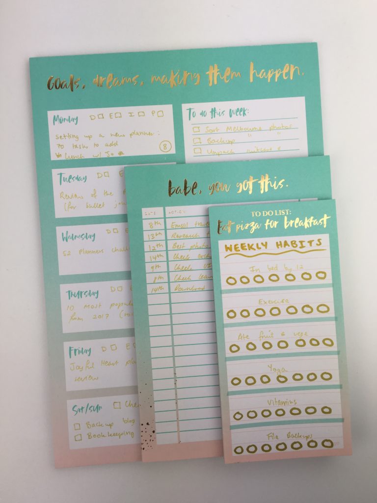 weekly plannig with a typo notepad gold foil mint cute planning supplies insert habit tracking ideas bullet journal gold pens