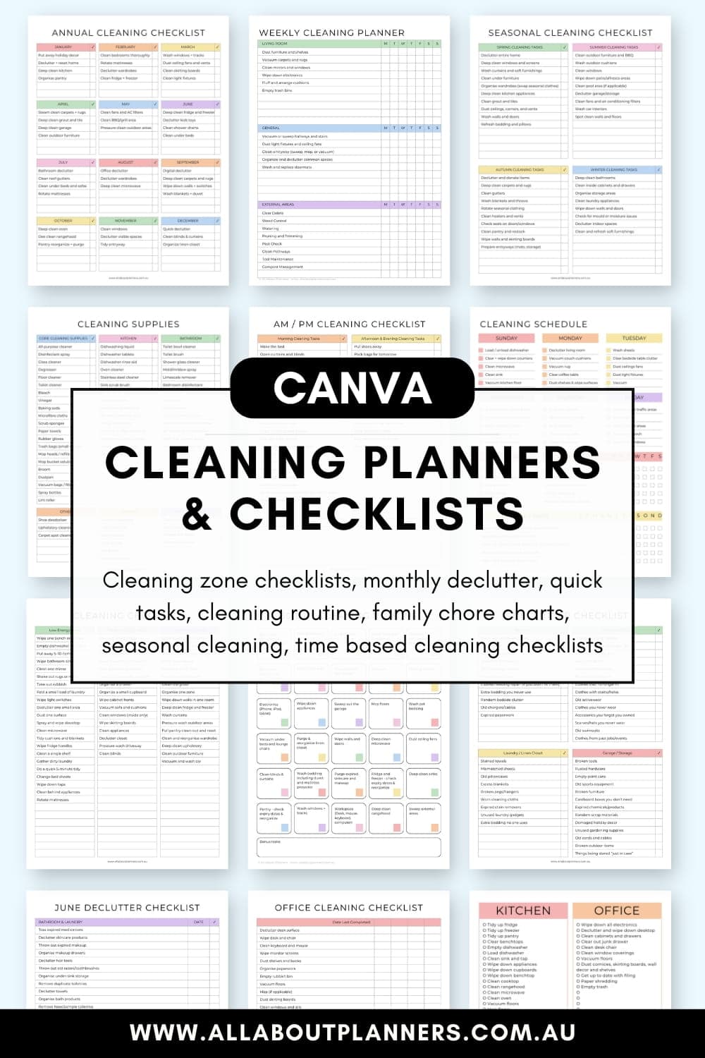 canva template cleaning checklists adhd cleaning business templates editable customisable pre filled color coded 30 day cleaning challenge declutter checklist supplies household organizer