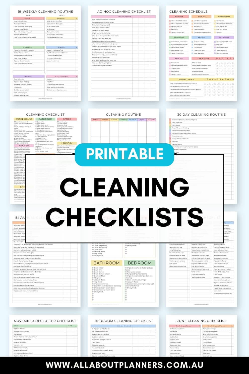 printable cleaning checklist adhd chore chart family cleaning routine tracker editable in canva color coded by room cleaning zones cards supplies prefilled checklist