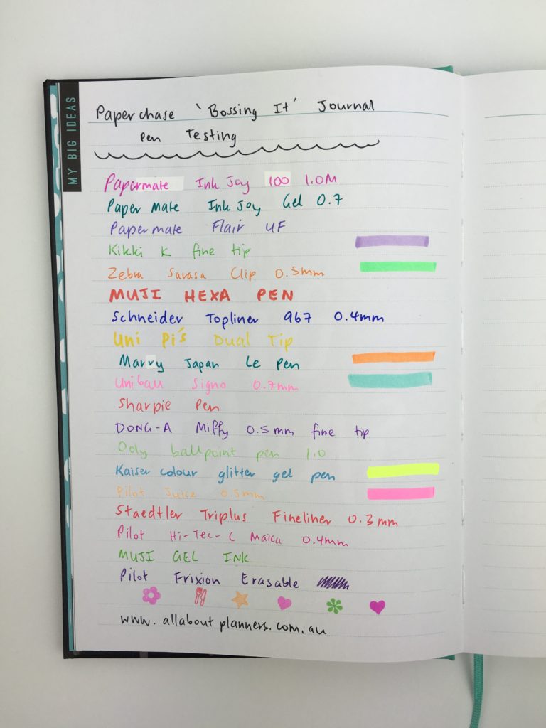 paperchase bossing it planner review pen testing no bleed ghosting ink gel ballpoint pens highlighters stamps honest review pros and cons