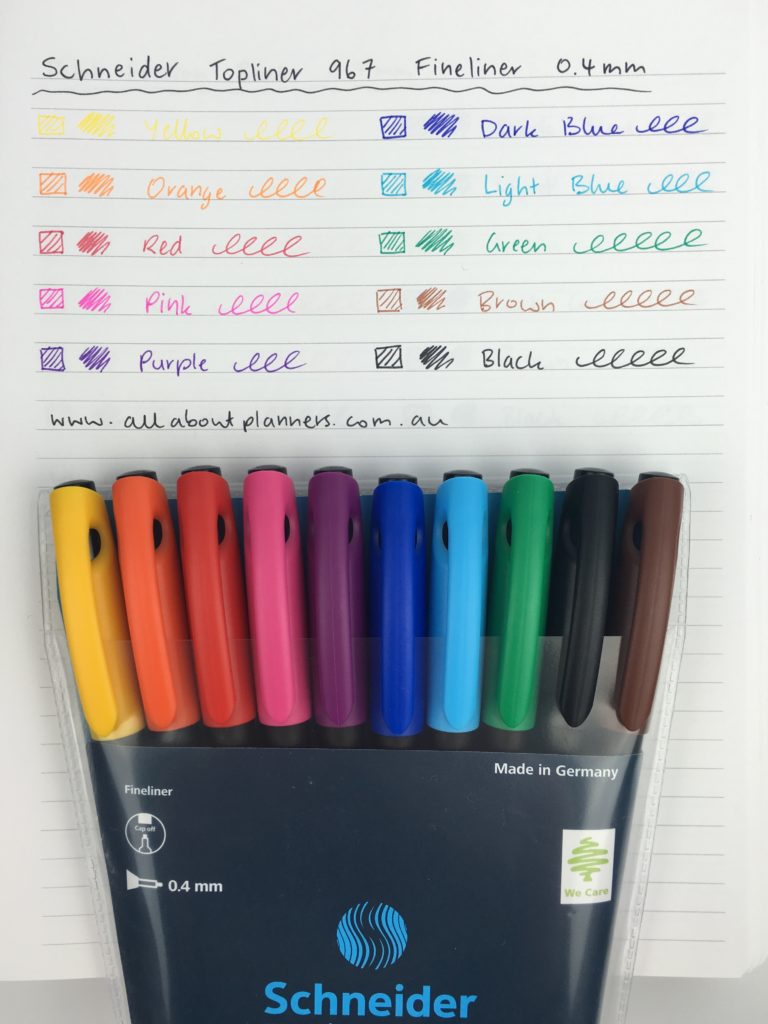 schneider pen testing swatches color coding fineliner fine tip 0.4mm stationery gel ink no smear rainbow review haul germany
