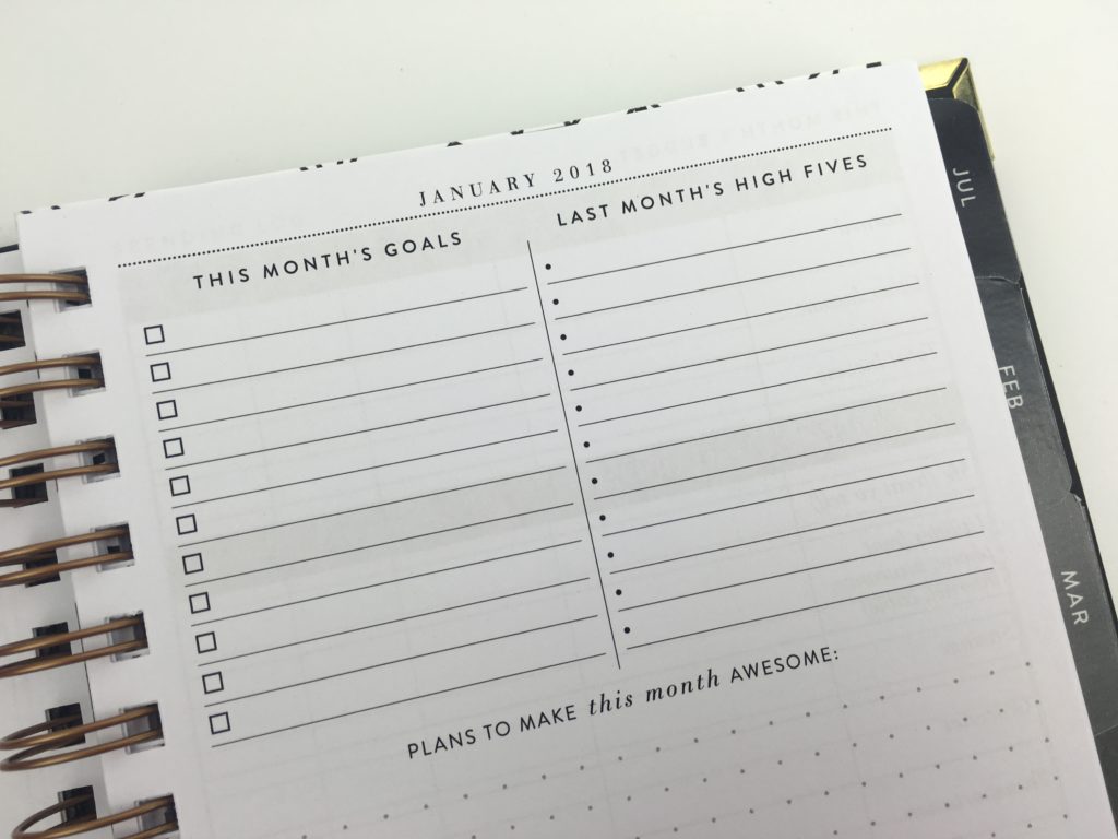sugar and type weekly planner with monthly goals 2 page spread functional habit spending tracker minimalist simple a5 black and gold