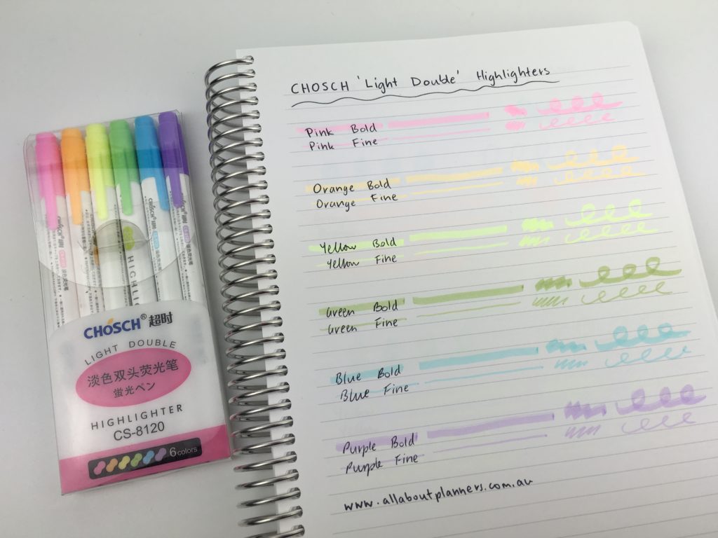 chosch highlighter review pastel cheaper alternative to zebra midliners thin and thick chisen tip dual bold fine CS-8120 light double amazon rainbow