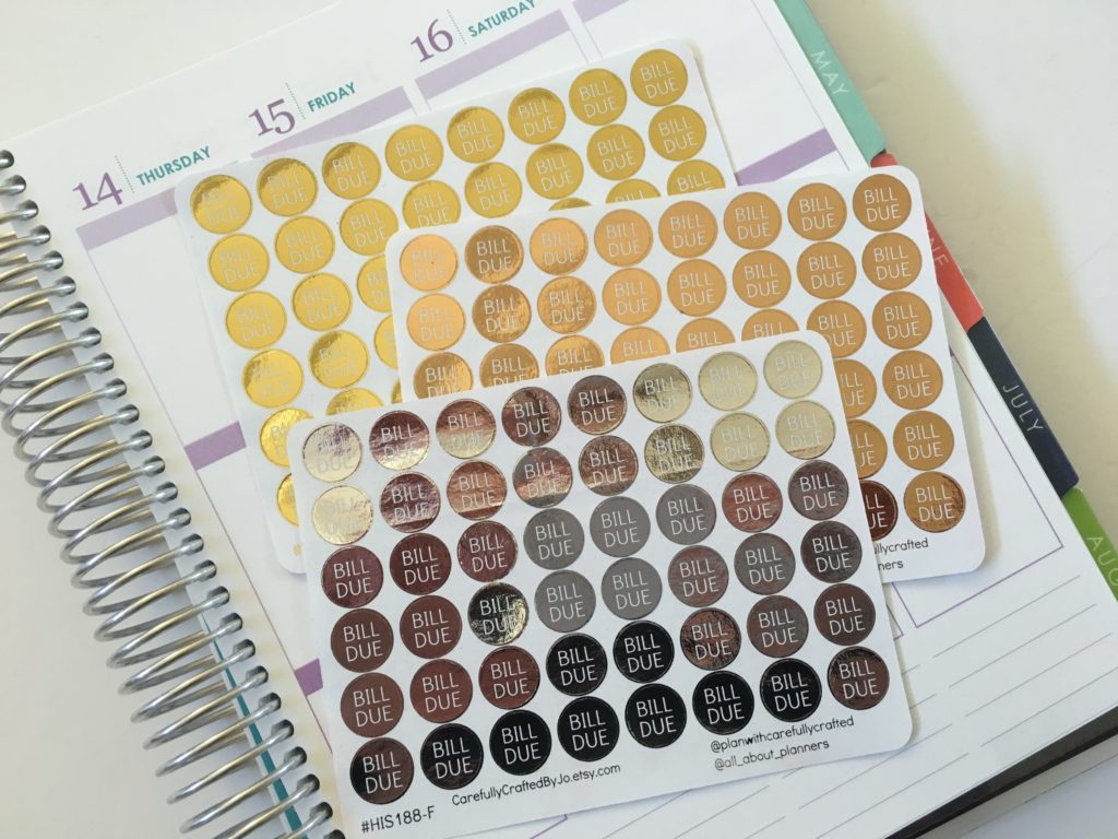 gold foil planner stickers icon functional bill due payment money dollar sign payday reminder rose gold silver any planner-min