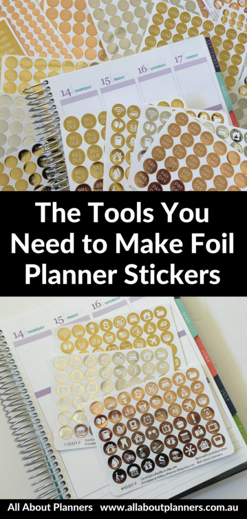 how to make gold foil planner stickers tools mint machine step by step tutorial icon header silhouette studio