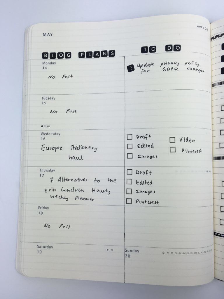 blog planning using the moleskine weekly planner review simple black and white functional checklist washi tape bullet journal bujo inspiration