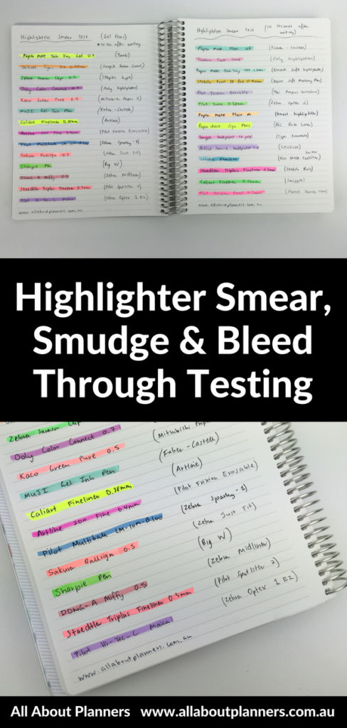 favorite highlighters for planning smudge test smear bleed through ghosting pros and cons planner supplies