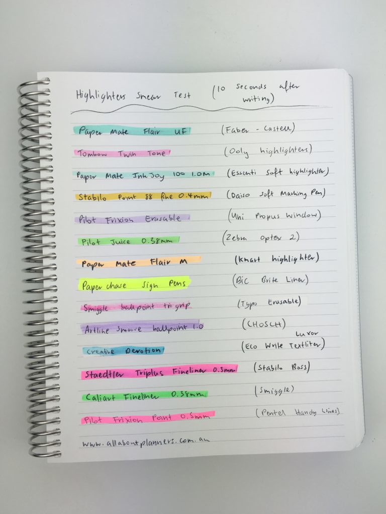 favorite highlighters for planning swatches no bleed through ghosting brands recommendation faber castel zebra monami wax artline sharpie