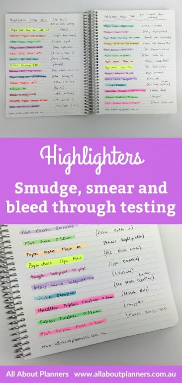 highlighters smudge smear and bleed through testing best brands ghosting swatch test