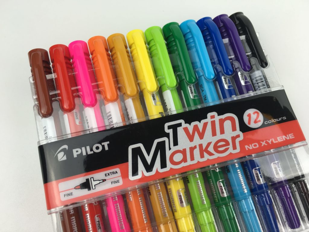 pilot twin marker review fine tip thick tip bullet journal supplies ghosting pen test bleed through pros and cons recommended tools-min