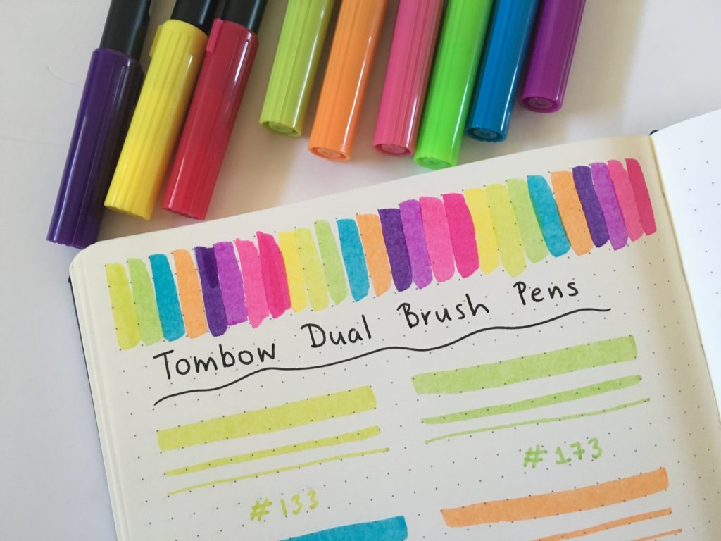 tombow brush pen testing bullet journal decorating ideas border underlining highlighters title simple quick easy