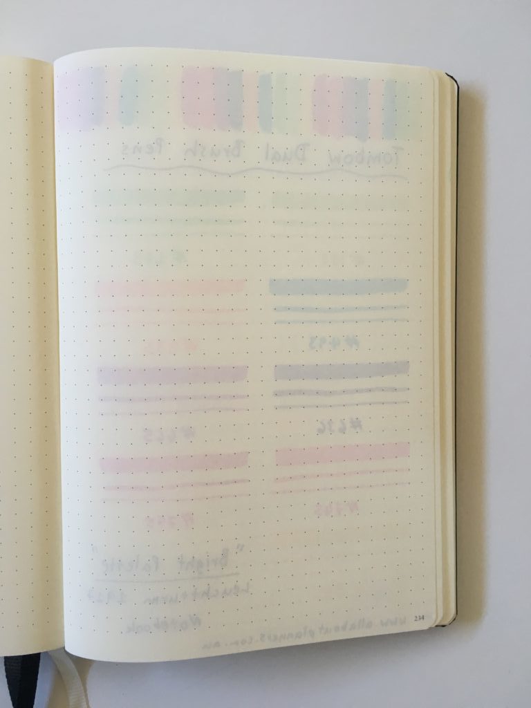 tombow brush pen testing swatches in leuchtturm 1917 notebook planner supplies tips inspiration ideas bleed through ghosting