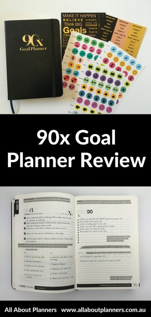 90x goal planner review daily day to a page gender neutral countdown 2 pages per day checklist am pm actions task breakdown