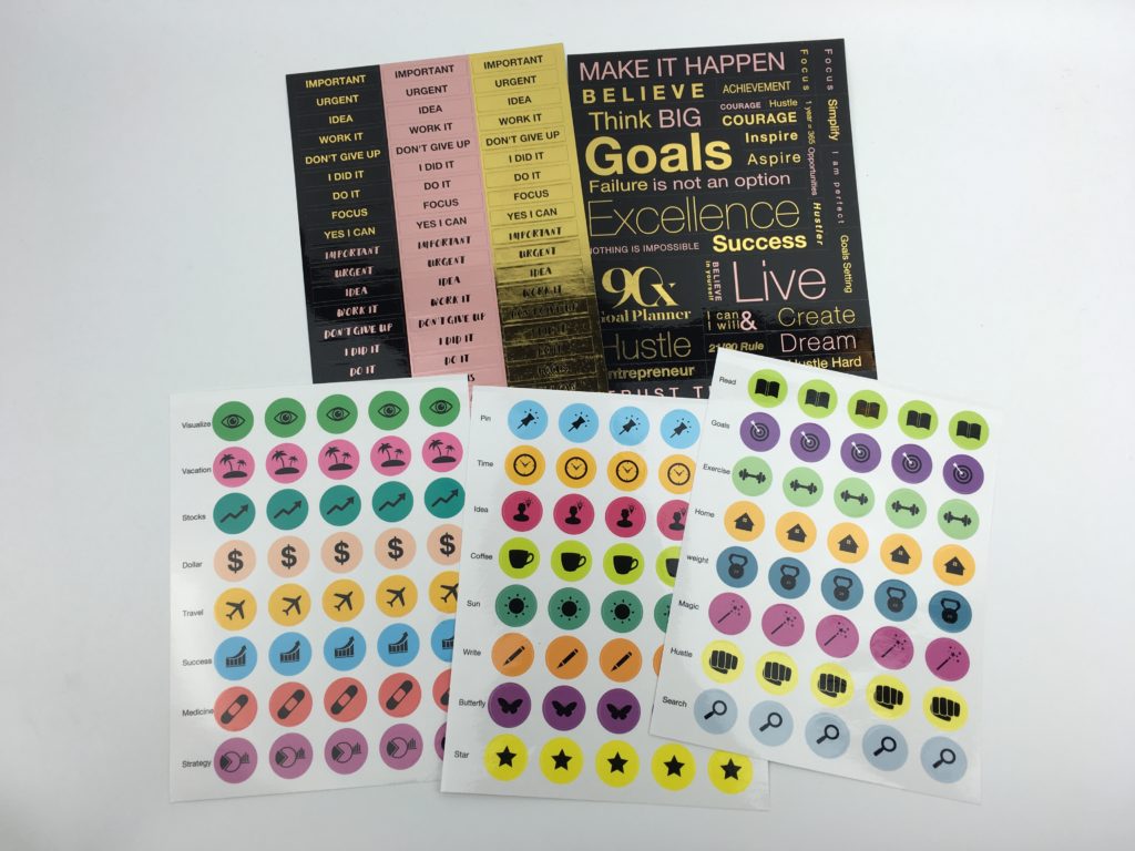 90x goal planner stickers icon gold foil productivity sport health exercise header