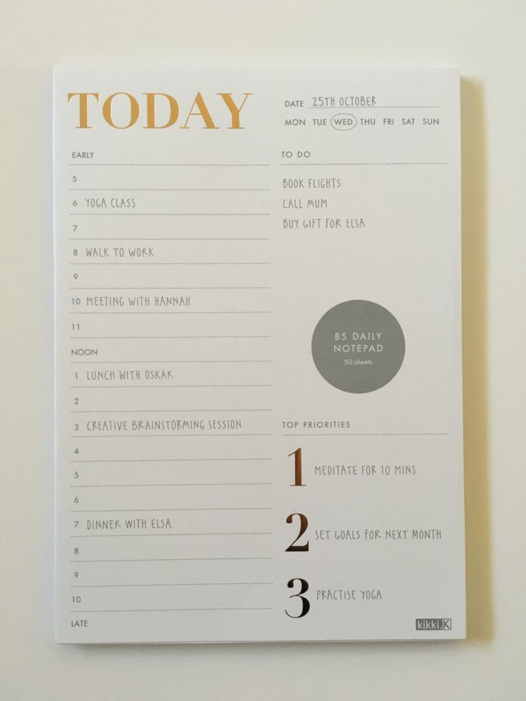 kikki k daily planner notepad gold foil worth the money pros and cons daily schedule starting 5am top 3 priorities australia