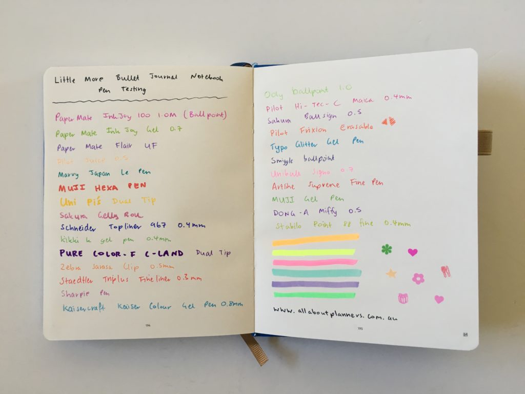 little more bullet journal pen testing swatches ghosting bleed through highlighter gel ballpoint pros and cons worth the money