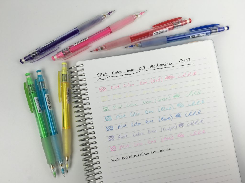 pilot color eno 0.7 mechanical pencil rainbow color coding bullet journal supplies planning review school red pink blue pacer school