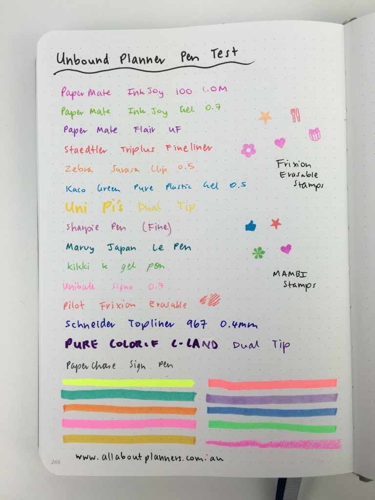 unbound planner review pen testing highlighter ballpoint erasable stamps pros and cons minimalist