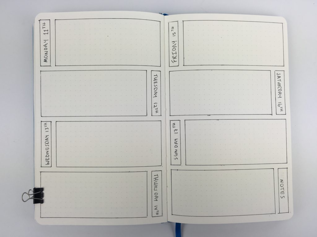 bullet journal weekly planner spread monday start habit tracker minimalist zebra mildliner grey weekly menu vertical 2 page simple leuchtturm