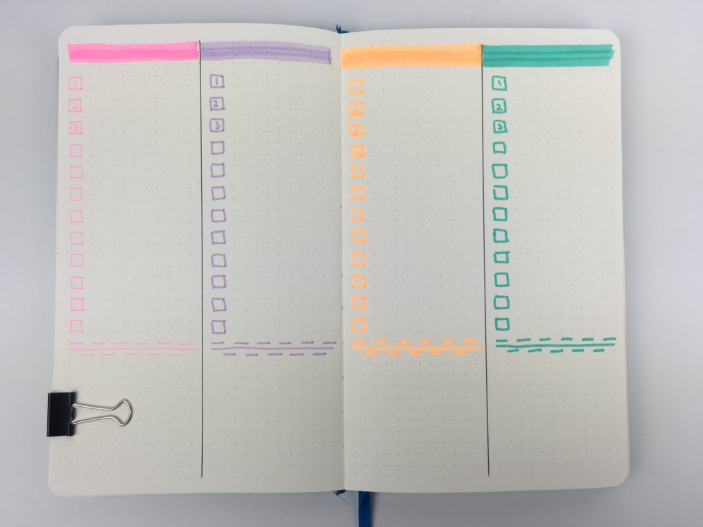 bullet journal weekly spread highlighters larger weekend planning monday start simple minimalist ideas tips inspiration inspo roundup sketches layouts list pages