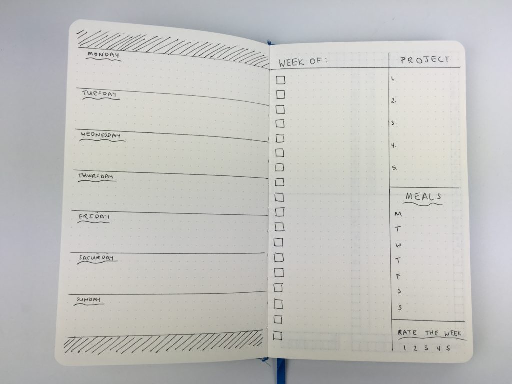 bullet journal weekly spread inspiration ideas pros and cons simple minimalist monday start border ideas checklist project meals quick easy