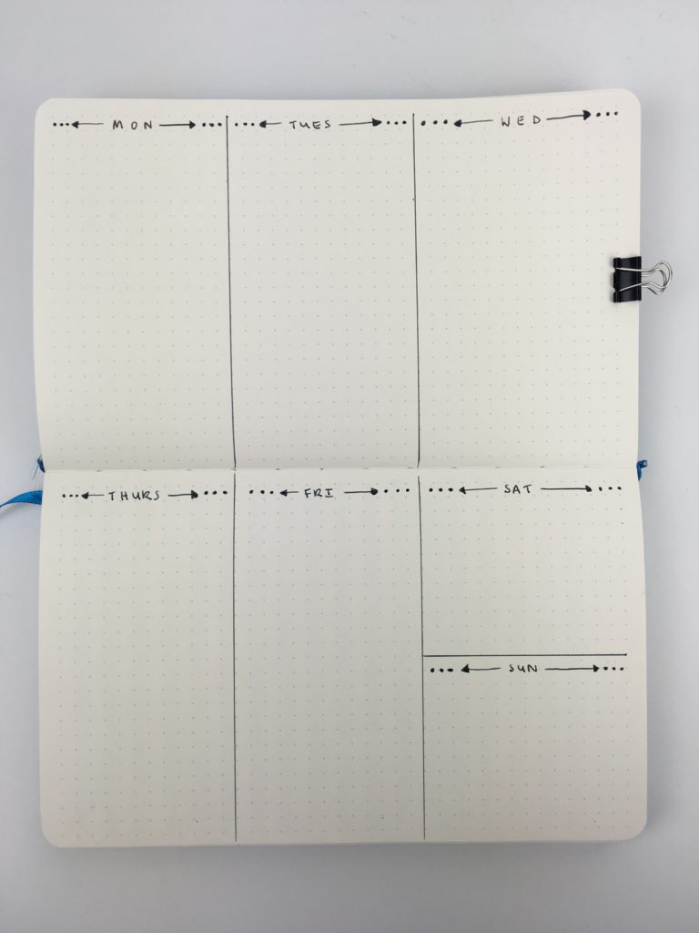 bullet journal weekly spread landscape monday start combined weekend functional dot grid simple minimalist bujo inspo