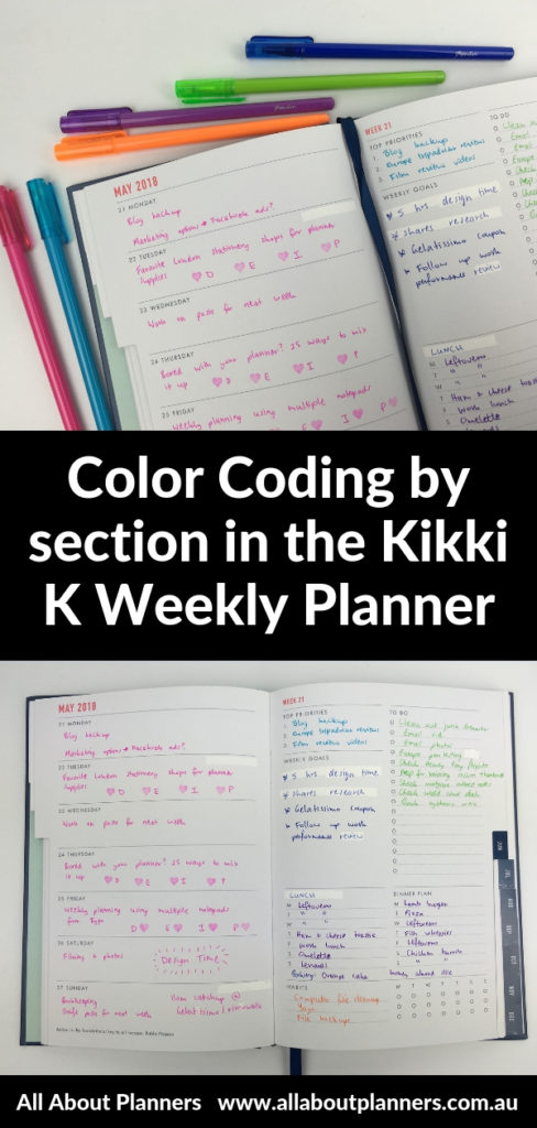 color coding by section kikki k weekly planner categories blog planning checklist goals habit tracking agenda diary review