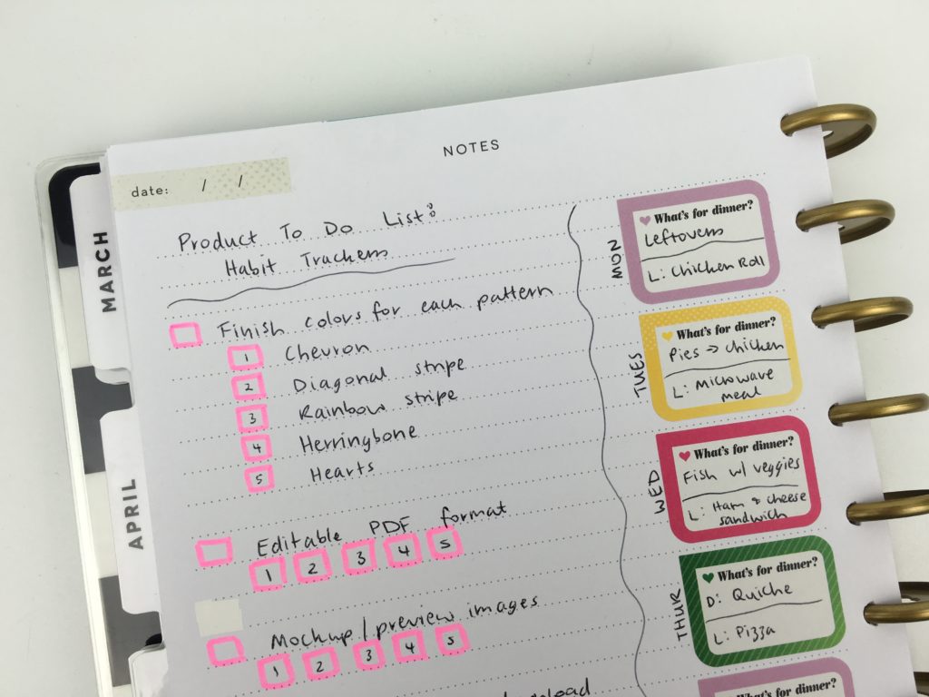 happy planner spread ideas business workflow blogging tasks lined refill paper minimalist black and white using highlighters for planning meal plan stickers mom box set