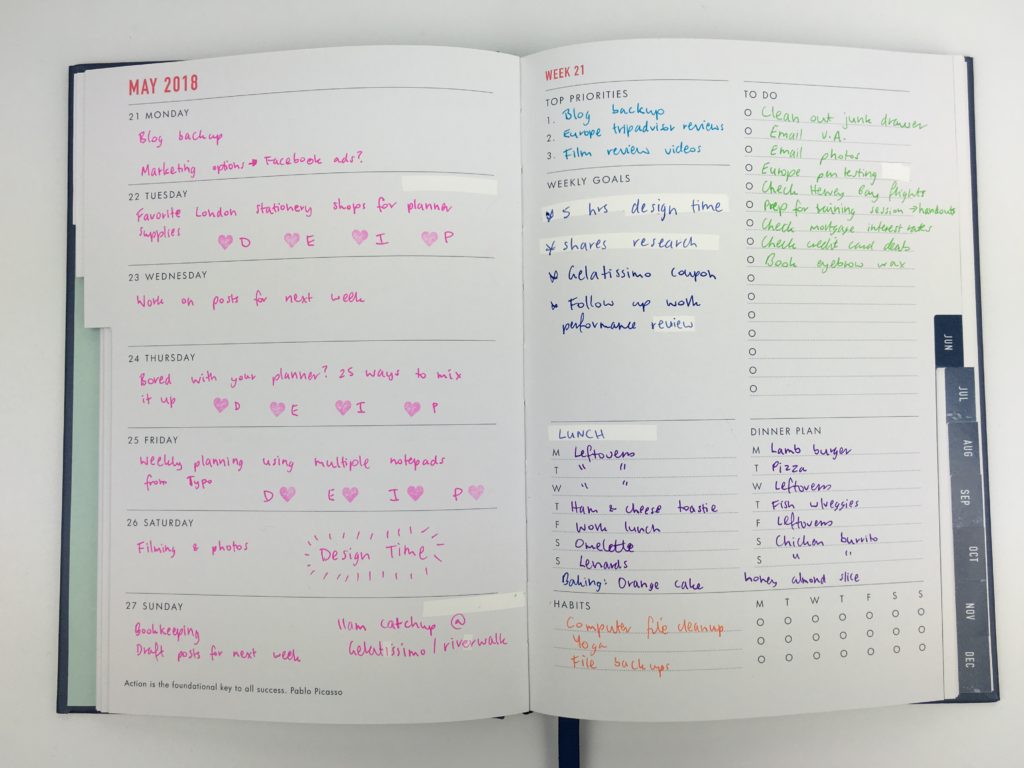 kikki k weekly planner goal setting rainbow weekly spread color coding habits checklist blog planning frixione erasable pens