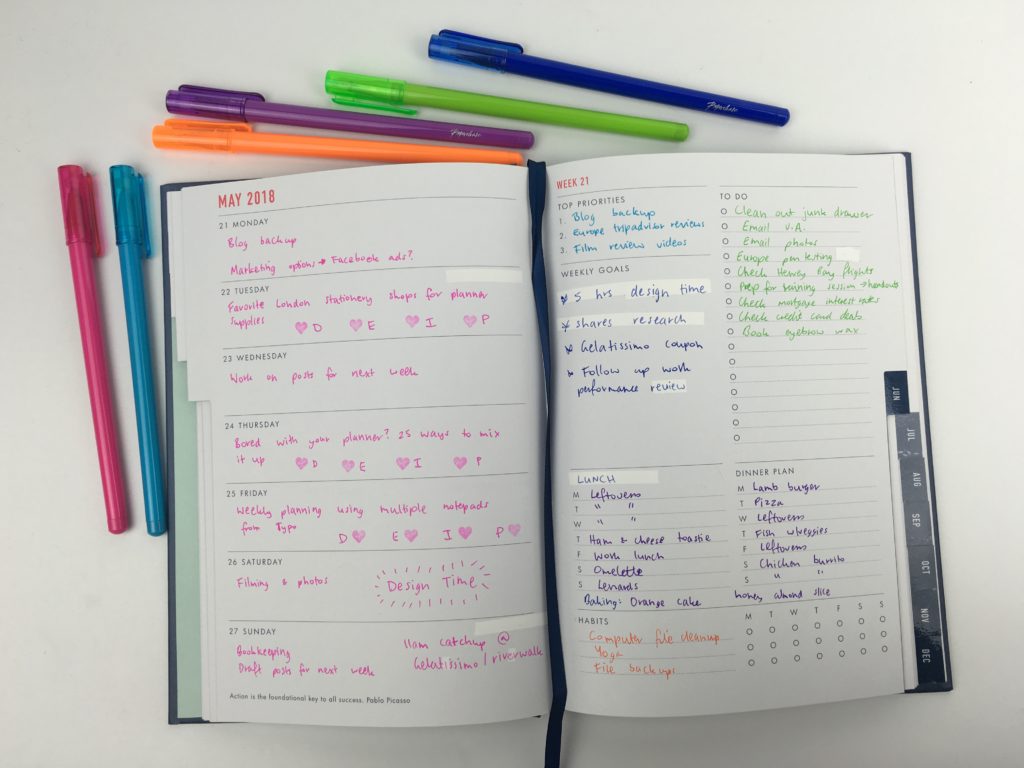 kikki k weekly planner review goals rainbow weekly spread color coding pens blog planning habit routine recurring tasks bookbound diary agenda organizer