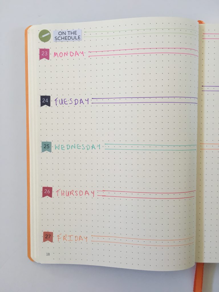bullet journal spread horizontal simple carpe diem stickers blog planning dot grid notebook page layout weekly spread colorful monday start