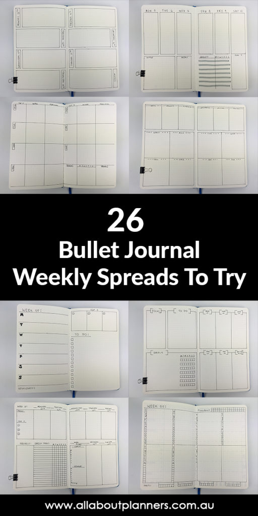 bullet journal weekly spreads inspiration minimalist layout horizontal vertical checklist scheduling habit school blog