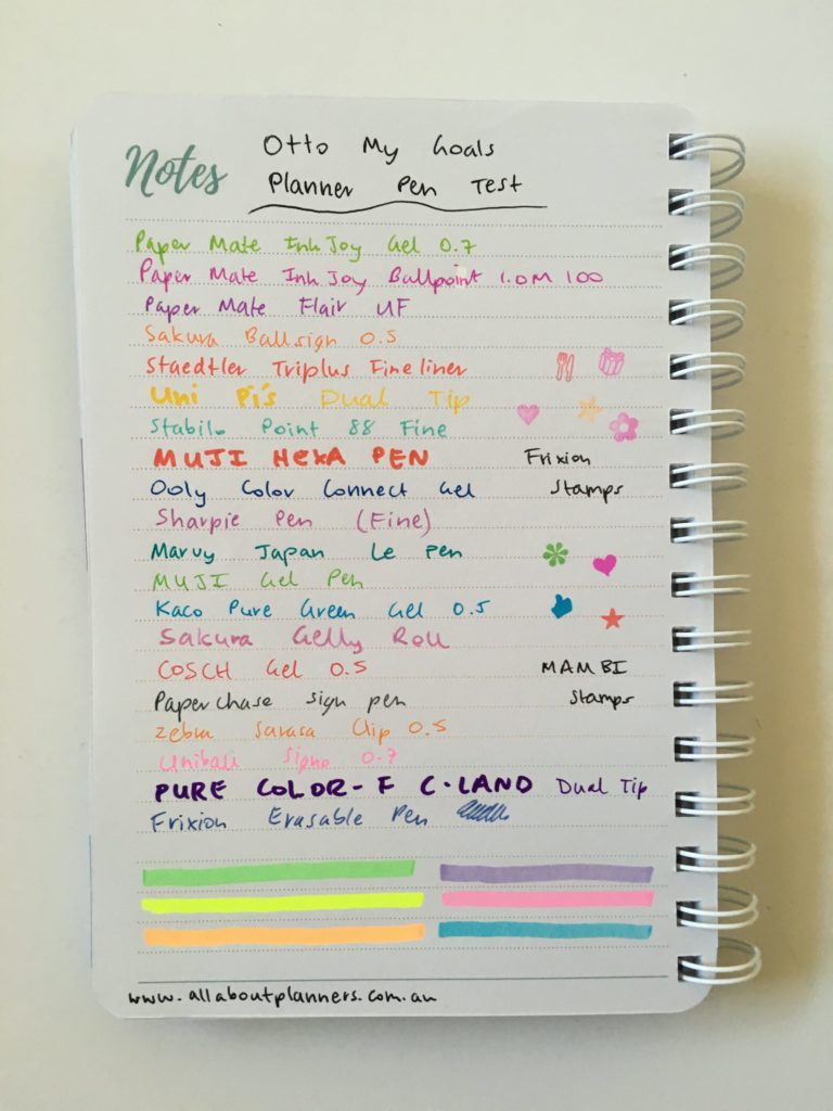 otto my goals planner pen testing a5 australia officeworks gel fine tip bleed through ghosting review