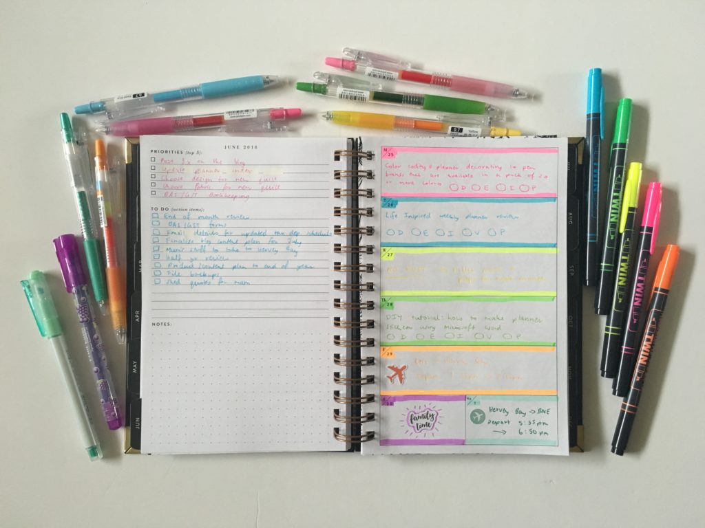 rule the world weekly planner spread rainbow color coding tips ideas minimalist notebook inspiration horizontal spread