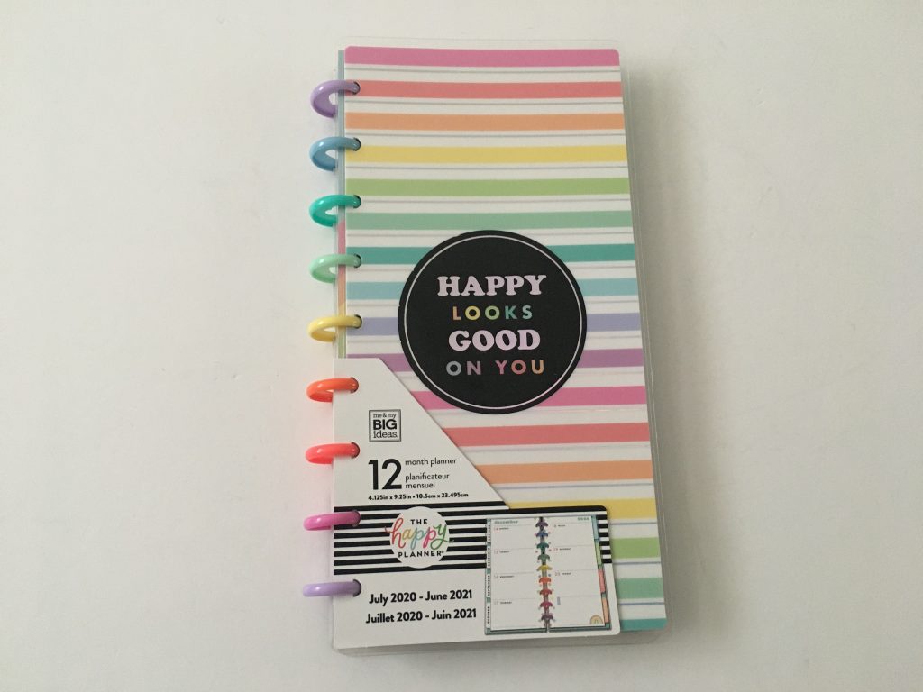 Happy planner skinny classic half sheet weekly planner horizontal rainbow stripe 12 month dated review pros and cons pen testing_01