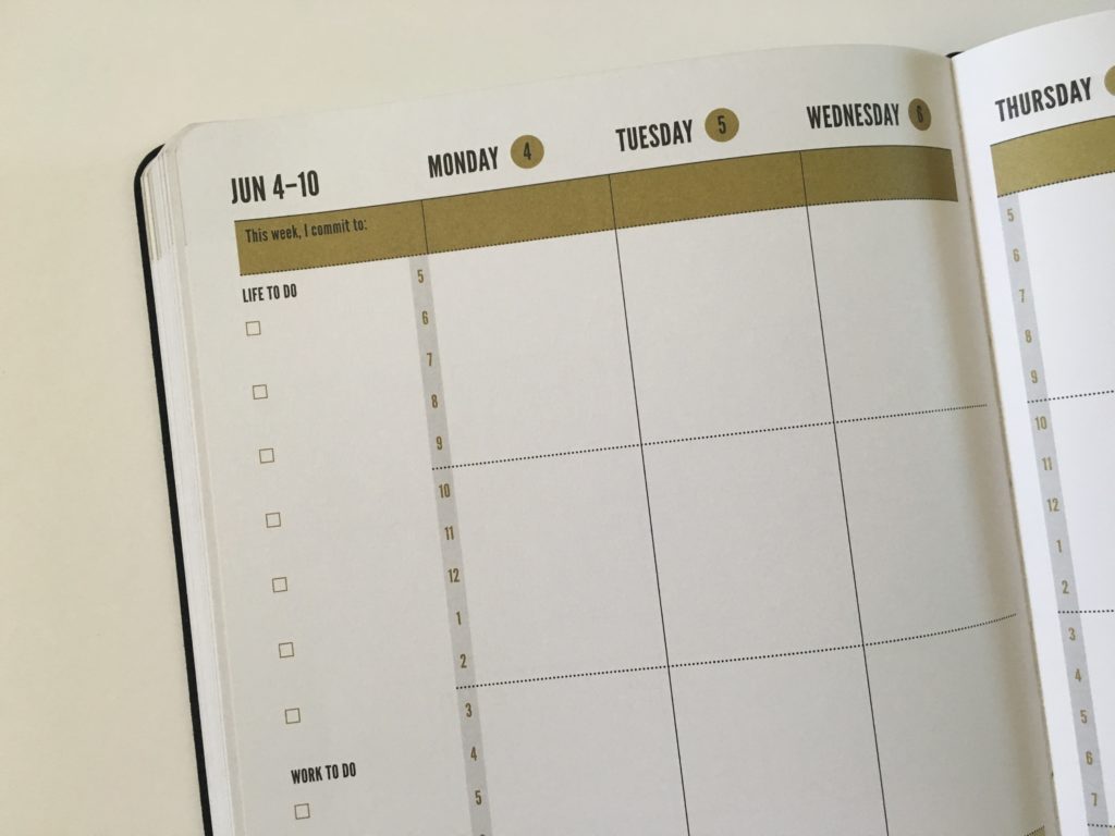 commit 30 planner review monthly calendar 2 page monday start gender neutral vertical hourly 5am schedule 2 page weekly spread notes