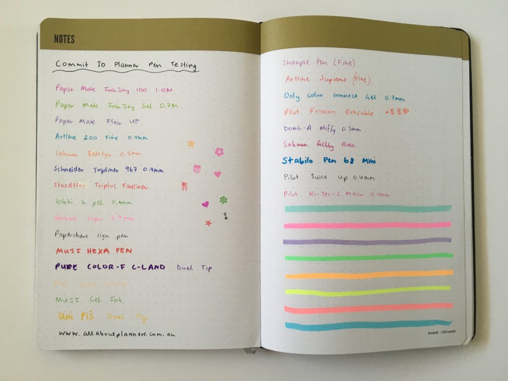 commit 30 planner review pen test bleed through ghosting paper quality