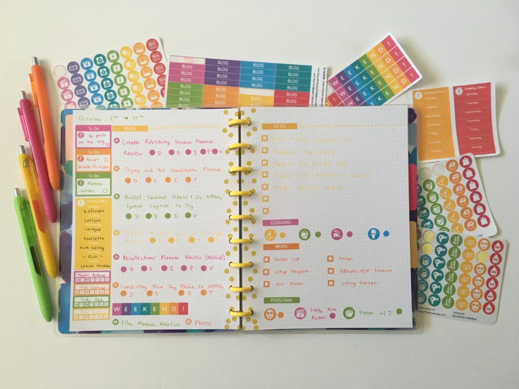 happy notes happy planner review bullet journal spread citrus colorful blog meal plan checklist papermate inkjoy gel icon planner stickers rainbow colorful diy bujo