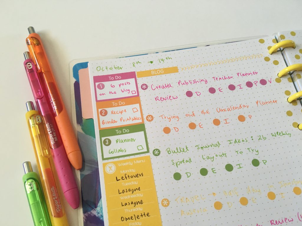 happy notes planner spread rainbow colorful blog plan top 3 meal plan sidebar inspiration layout ideas simple diy dot grid notebook cute medium size